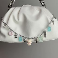 Silver chain strap extender with blue charms