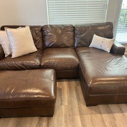 Beautiful Italian Leather Sofa With Ottoman