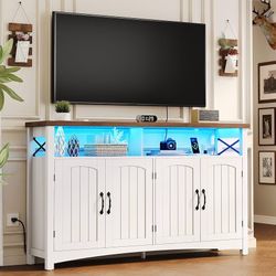 Farmhouse TV Stand for 60 Inch TV, 35.4" Tall Wood Entertainment Center w/2-Door Storage Cabinets, Adjustable Shelves, Large Media Console Cabinet wit