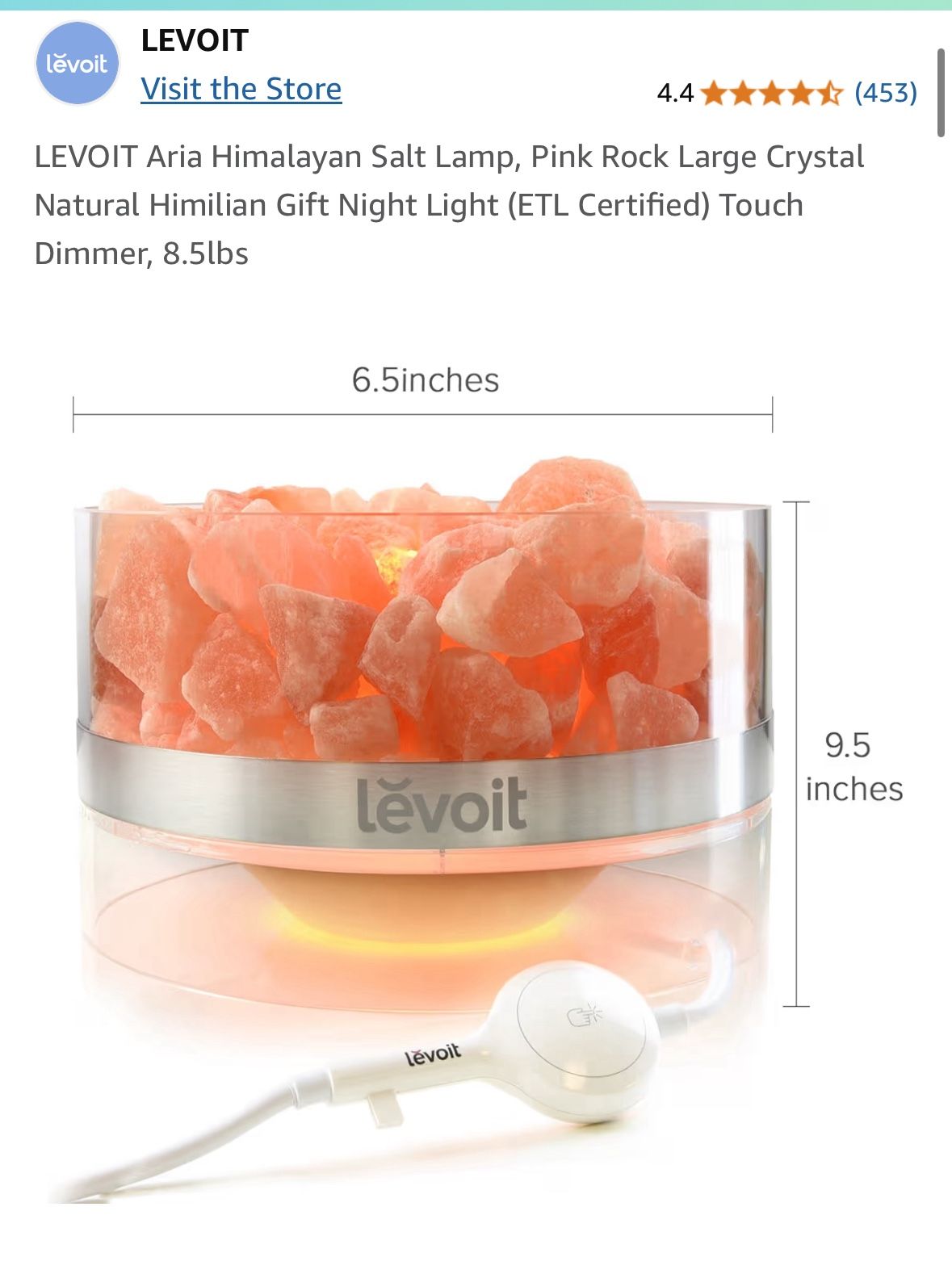 LEVOIT Aria Himalayan Salt Lamp,