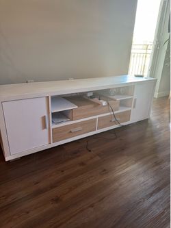 ✨ Modern 71” TV Stand / Media Console – White & Wood Finish with Storage