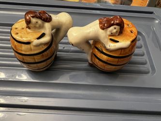Vintage lady barrel salt and pepper shaker