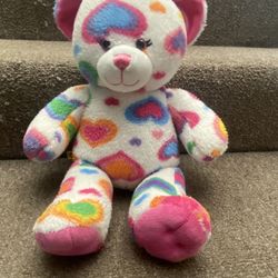 Retired Build A Bear Workshop Rainbow Hearts 16" Bear Plush 2011