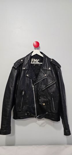 Vintage FMC Black Leather Motorcycle Jacket Mens Size 46 Great Condition