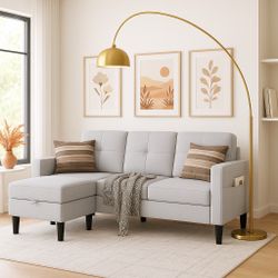 New 77” Modular Convertible Sofa, Modern Linen Fabric L Shape 3 Seater Sectional Couch with Storage Function, Ottoman/Armrest Reversible Lounger for L