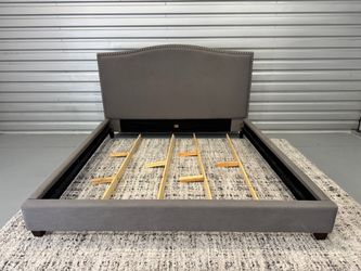 King size panel bed frame gray nailhead