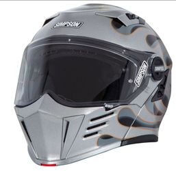 Simpson Mod Bandit Wildfire Grey Motorcycle Helmet / Thrashin Supply Handle Bar Bag