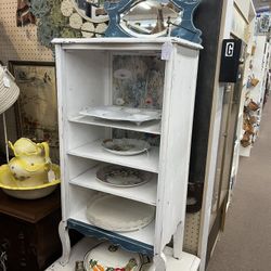 Small White Blue Shelf w/ Mirror