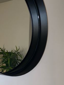Slick Minimalist Style for Round Mirror  With Industrial  Black Metal Trim 22.5” in Diameter