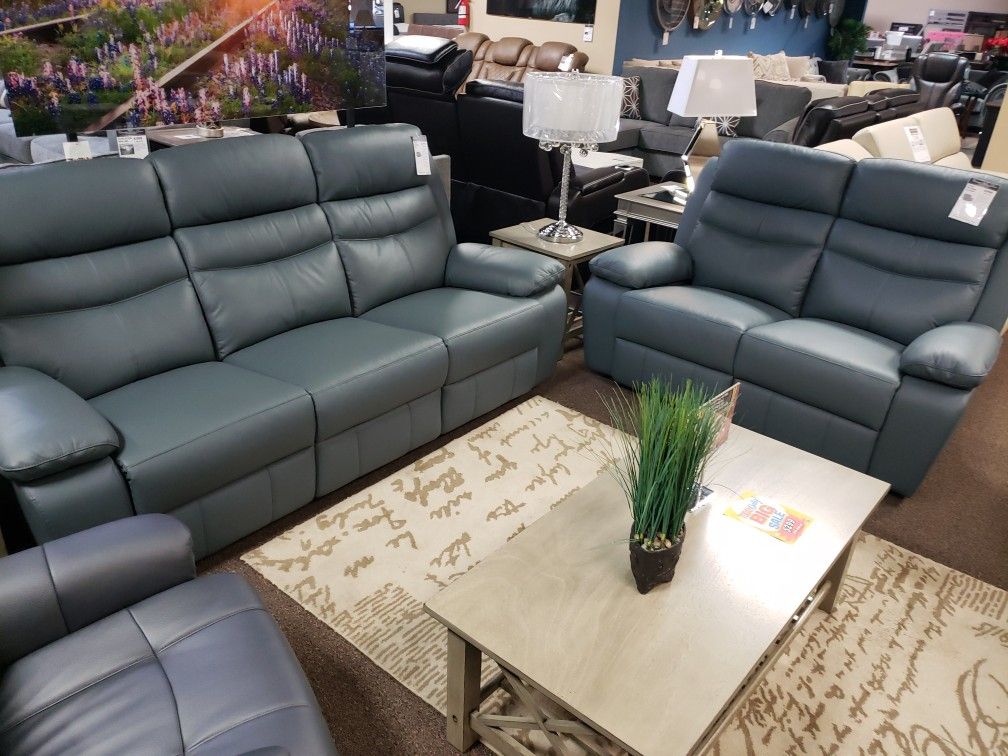 LEATHER PWR RECLINING SOFA AND LOVESEAT SET 