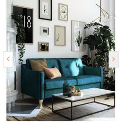 Tess 34 in. Green Velvet 2-Seater Loveseat with Soft Pocket Coil Cushions