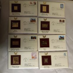 Lot of 8 Vintage 
1985,1986 FDC 22K Golden Replica Stamps of US Stamps 