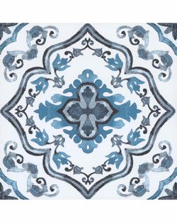 FloorPops Marrakesh Peel and Stick Floor Tiles, Blue, Floral Vinyl Floor Tiles, Water Resistant, 12 in x 12 in, Pack of 10