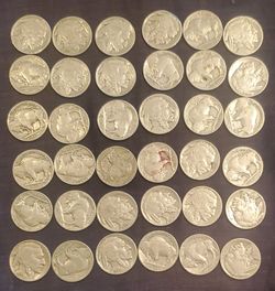 36 old Buffalo nickels