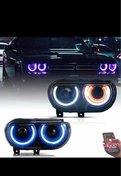 New 08-14 Dodge Challenger 3th Gen Pre-Facelift Vland RGB Style Dual Beam Projector HeadLights Black