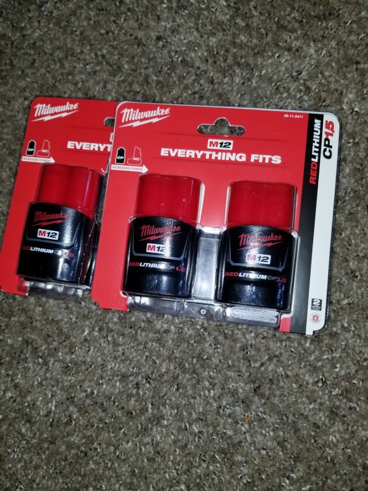 3× Milwaukee M12 Red Lithium Batteries NEW