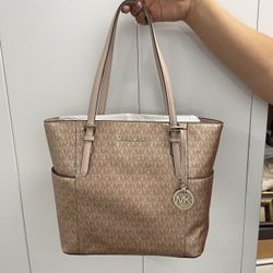 Genuine Michael Kors Rose Gold Metallic Signature Tote Bag
