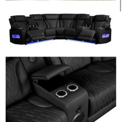 SPAIN SAND SECTIONAL PWR RECLINER W/ LED & SPEAKER
