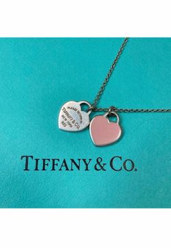 TIFFANY & Co. Return to Mini Double Pink Heart Enamel Pendant Necklace SV925