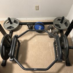 Workout Plates, Squat Rack / Pull-up Bar, Hex bar