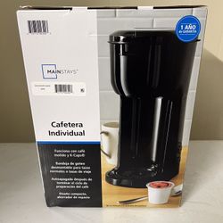 New Mainstays Black Matte Single Serve Coffee Maker.15$