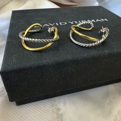David Yurman The Crossover Hoop Earrings 925 Silver with 18K
