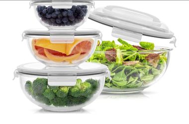 Mixina Bowls. 4pc Glass Bowls with Lids Set -  Large Mixing Bowl Set  Batter Bowl, Cooking Bowls, Storage Bowls with Lids
AMAZON PICTURE IS SIMILAR
