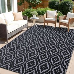 OLANLY Outdoor Rug 8x10 ft Waterproof, Outdoor Plastic Straw Rug with Geometric Pattern Clearance, Reversible RV Mat for Patio, Camping, Balcony, Deck