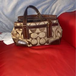 Coach Signature C Canvas Leather Brown Shoulder HandBag