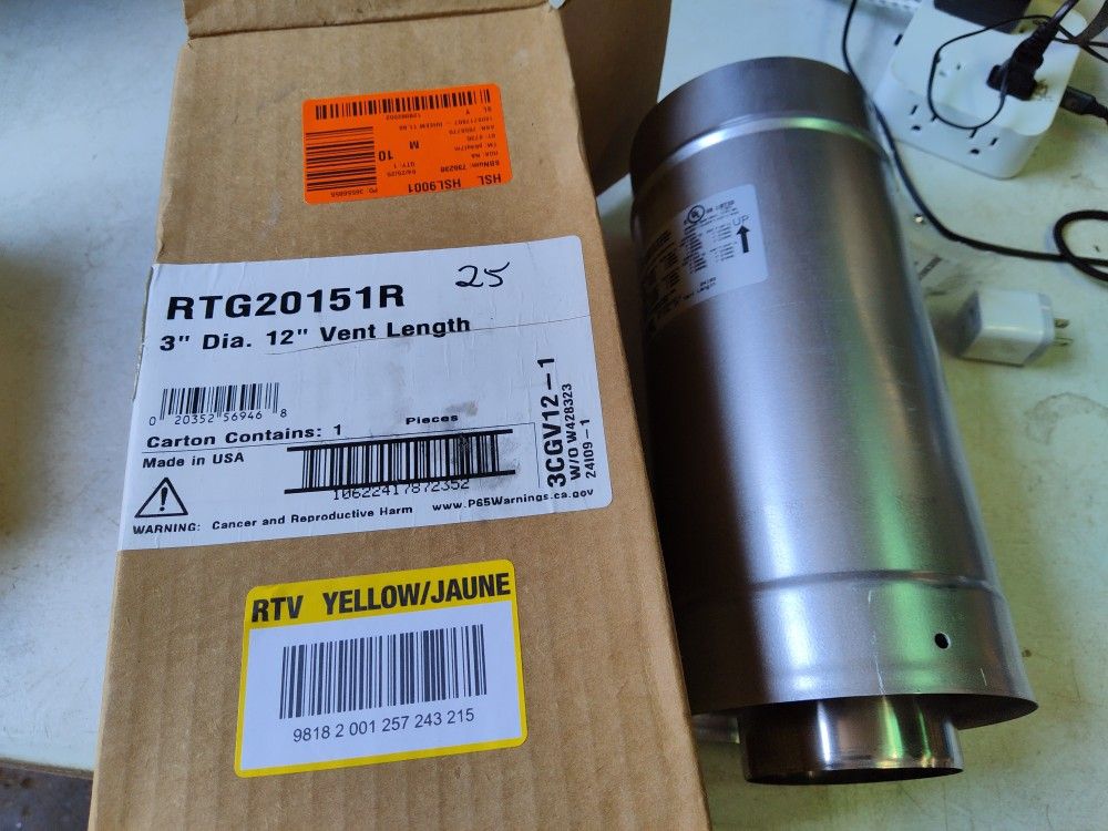 Rheem Rtg20151r Stainless Steel 3x5 12" Long Concentric Exhaust Pipe For Tankless Water Heater