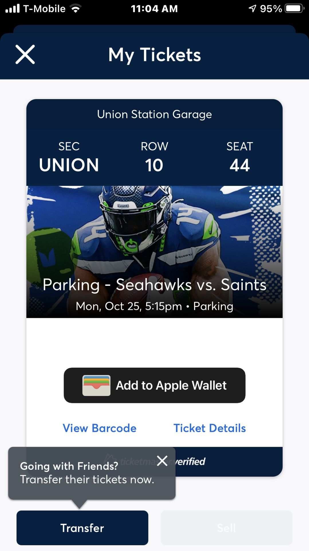 Seahawks Parking pass Union station