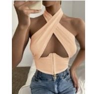 Sexy cut out backless crop halter top !!! (Peach color)
