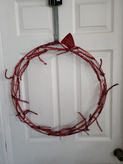 Christmas Wire Wreath Frame And Wood White Door