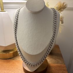 New Moissanite 12MM 22In Cuban Link Chain Necklace, 18K White Gold Plated Sterling Silver