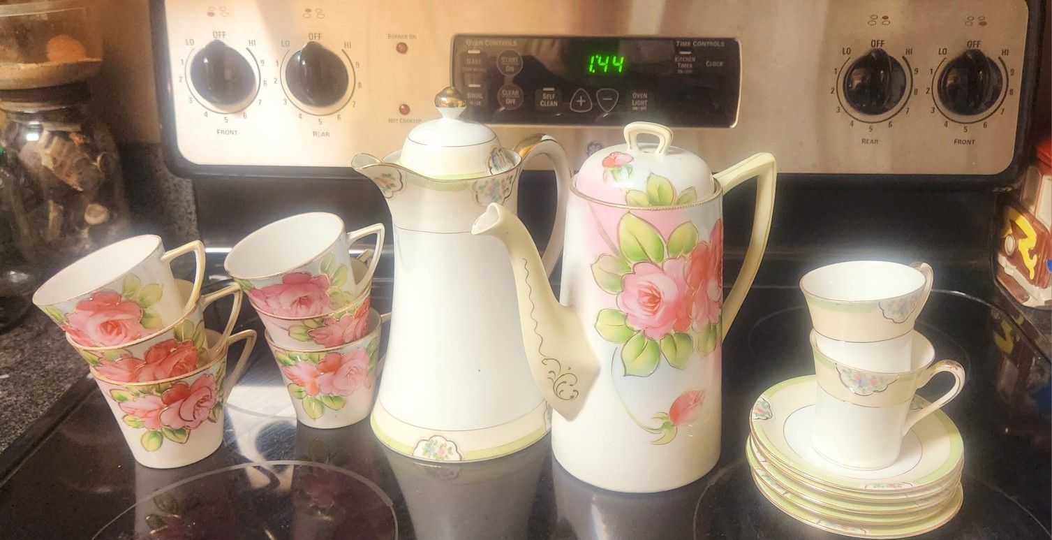 X2 Nippon China Tea Pots With Cups & Plates (16 Pieces Total)