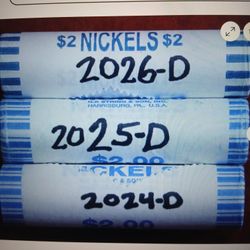 BU Jefferson Nickel Rolls