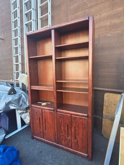 Brown Wood Bookcase with Cabinet Doors