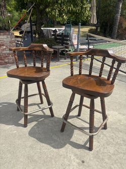 Pair of Wooden Swivel Bar Stools