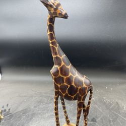 Vintage Wood Carved Giraffe Large 18.5” Tall Statue Figurine