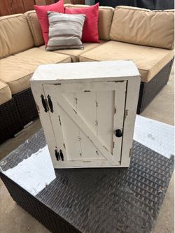 Farmhouse Rustic Wall Cabinet – Distressed White Storage Cabinet