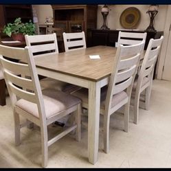 Two Tone Off White Rectangular Table & 6 Chairs 👍 Brand New 👍 By Ashley Signature 👍 