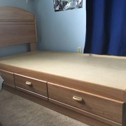 (2) Oak Twin Platform Beds W/ 3 Storage Drawers