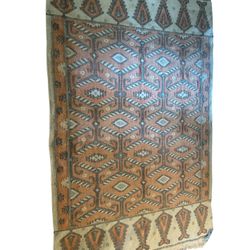 Vintage Turkish Kilim Wool Handwoven Printed Orange Cream Area Rug Carpet Large