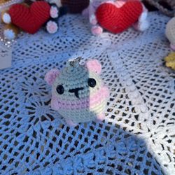 Crochet pink panda keychain