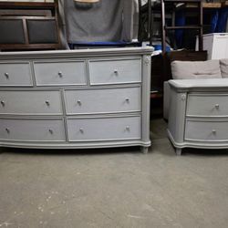 Modern Gray 7 Drawer Dresser with Nightstand