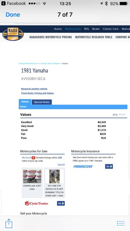 1981 yamaha sale xv920rh for sale