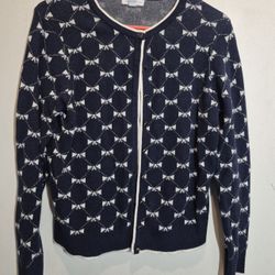 Bows Pattern Cardigan Women's  MEDIUM 