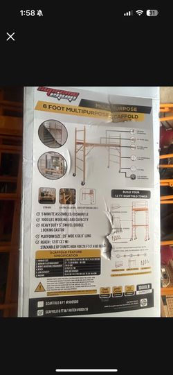6ft Baker Style Scaffold 1000 Lbs With Wheels
