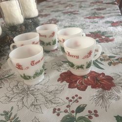 Tom & Jerry Eggnog Mugs 5 Milk Glass