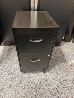 Black 2-Drawer Metal Rolling File Cabinet w/ Lock & Wheels